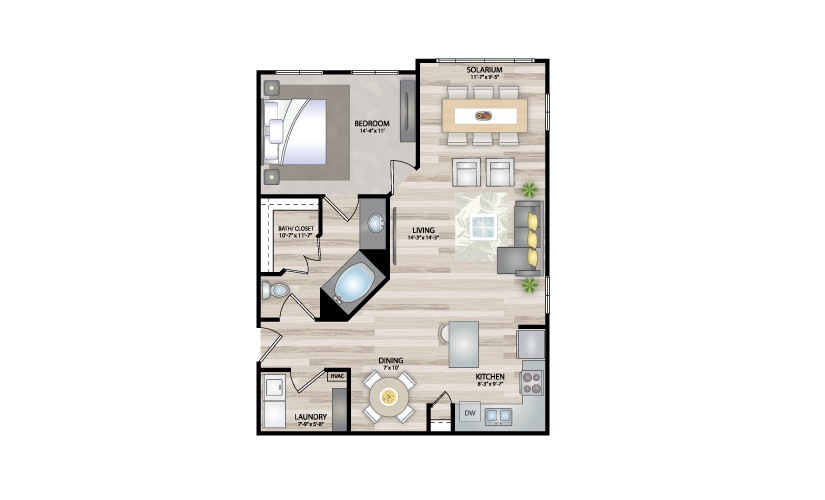 A3 - 1 bedroom floor plan layout with 1 bathroom and 921 square feet