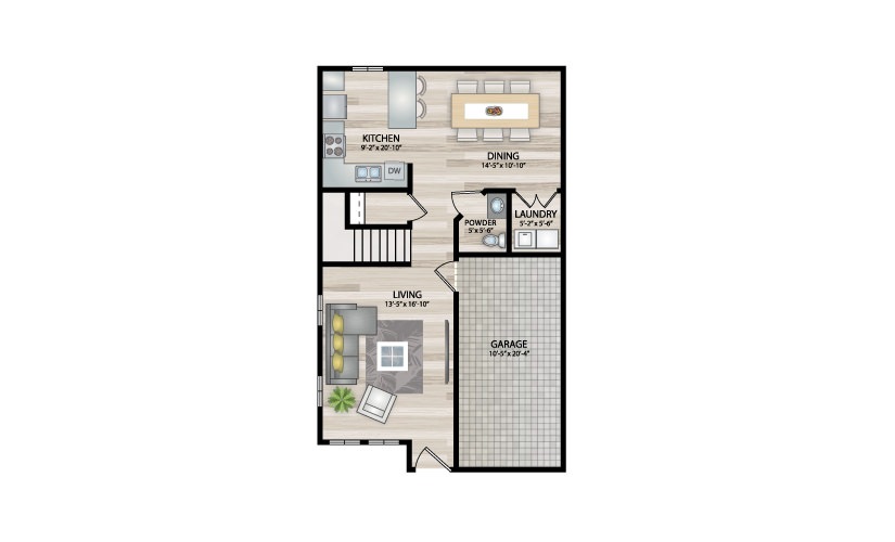 B4 - 2 bedroom floor plan layout with 2.5 bathrooms and 1365 square feet